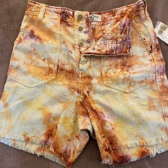 We The Free Pants - We The Free Tie-Dye Denim Shorts in Orange and Purple